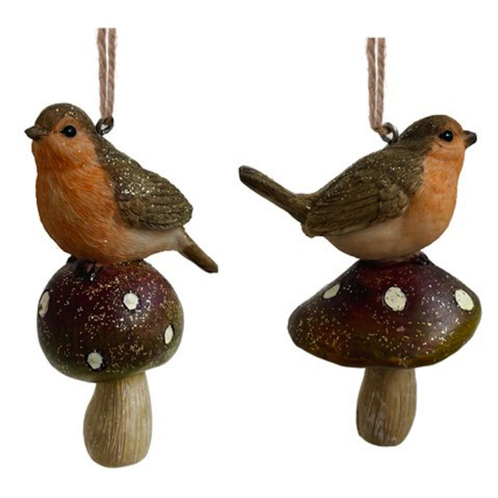 Suspension oiseau et champignon - résine 8cm