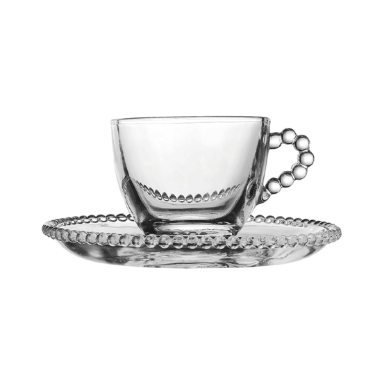 Ensemble tasse à café et sous-tasse Perloa en verre - Côté Table