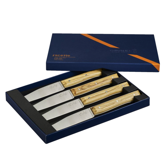 Coffret de 4 couteaux de table OPINEL Facette en bois d'olivier