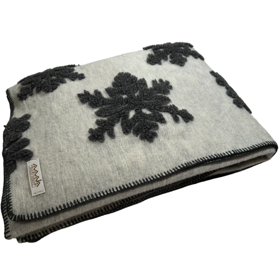 Plaid en laine blanc - Flocon gris - 145x200