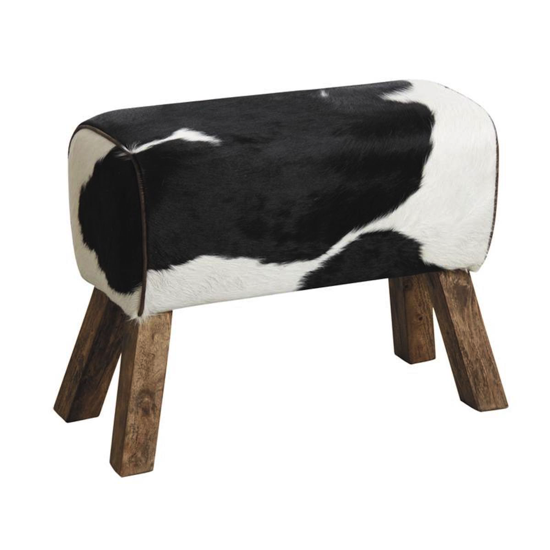 Tabouret bois et peau de vache foncé