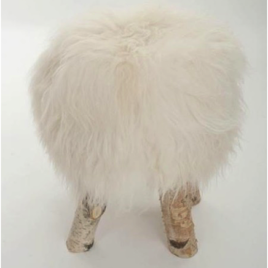 Tabouret pieds bouleau/mouton Islandais - Blanc