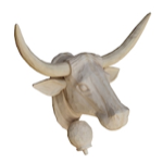 Tête de vache brute en bois sculpté main 36x35cm