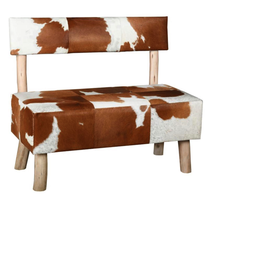 Banc avec assise - Dossier peau de vache et pied bois