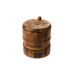 Boite à coton en bois brulé edelweiss : D.10 x h.11,5cm