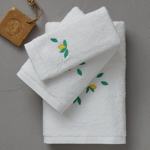 Éponge brodée Sorbet Blanc - Serviette invitée 30x50 - Sylvie Thiriez