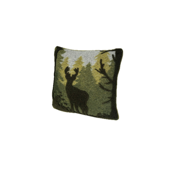 Coussin 50x50 en laine Cerf &amp; Arbres - Vert clair et foncé