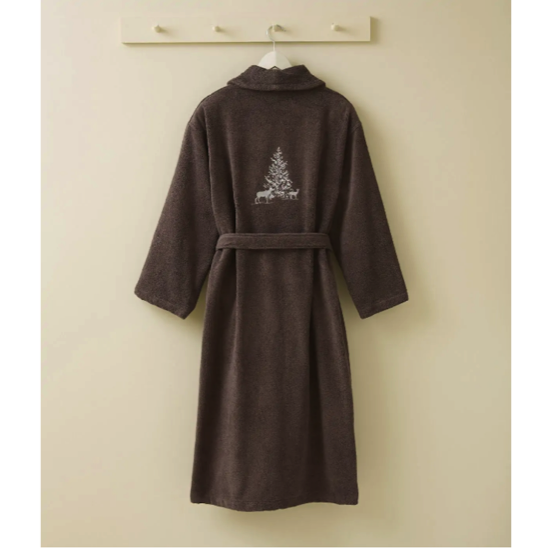 Peignoir brodé mixte Tresor des Forêts cacao - Sylvie Thiriez