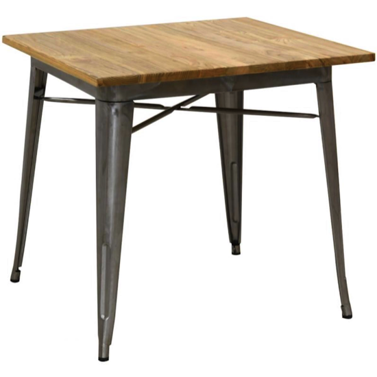 Table métal acier brossé et orme L80 