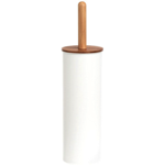 Brosse WC cylindrique en métal blanc et bambou