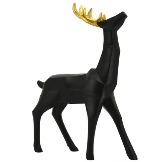 Cerf résine noir et or
