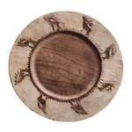 Sous assiette en bois brul cerfs, sculpte Diam : 34 cm