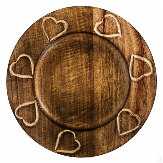 Sous assiette sculptée coeur en bois brulé diametre : 35cm