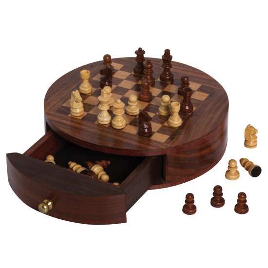 Jeu d'échecs boite ronde en manguier - Chehoma