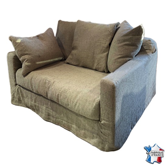 Fauteuil Biarritz XL 132 cm - Tissu lin moucheté naturel