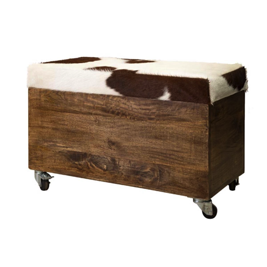 Banquette coffre sur roulettes / Peau de vache - Chehoma