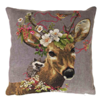 Coussin 45x45 fleurs chevreuil petit cerf 