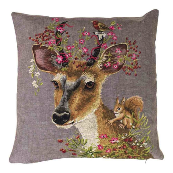 Coussin Cheveuil et fleurs - 45x45 cm