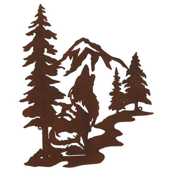 Décoration murale en métal vieilli - Loup et Sapins