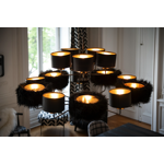 Lustre 15 bras abat-jour cuir lisse et peau de mouton Néo-Zélandais - noir 