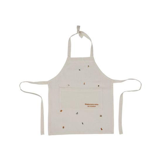 Tablier enfant brodé Cueillette d'hiver écru
