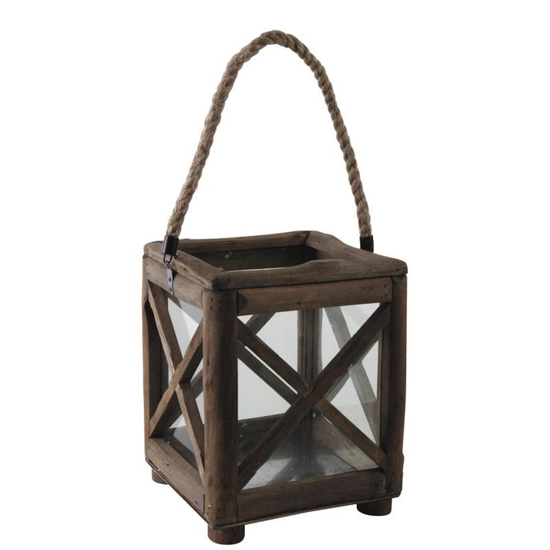 Lanterne bois et verre 24 x 24 x 52-80
