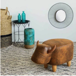 Pouf Taureau - simili cuir - pieds en bois 