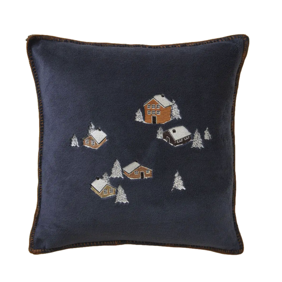 Housse de coussin polaire 45x45 Au coeur de la vallée Bleu - Sylvie Thiriez