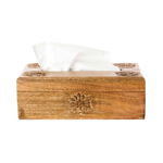 Boite kleenex en bois brul avec 8 Edelweiss 25cm x 15cm x 8.5cm