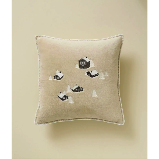 Housse de coussin polaire brodée Coeur de la vallée beige - 45x45 - Sylvie Thiriez