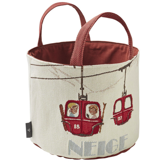Panier ski,scènes fond blanc interieur rouge 
