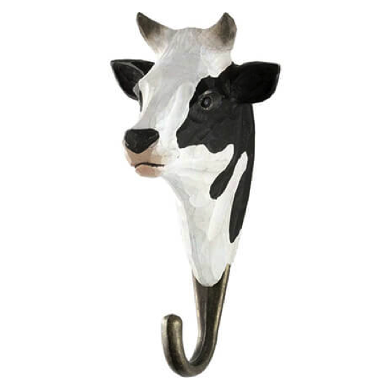 Crochet sculpté à la main vache noire et blanche