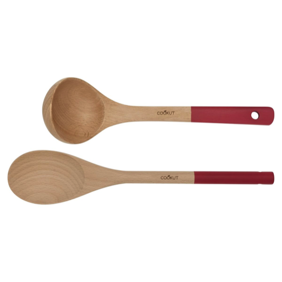 Set cuillère et louche en bois - Rouges - Cookut