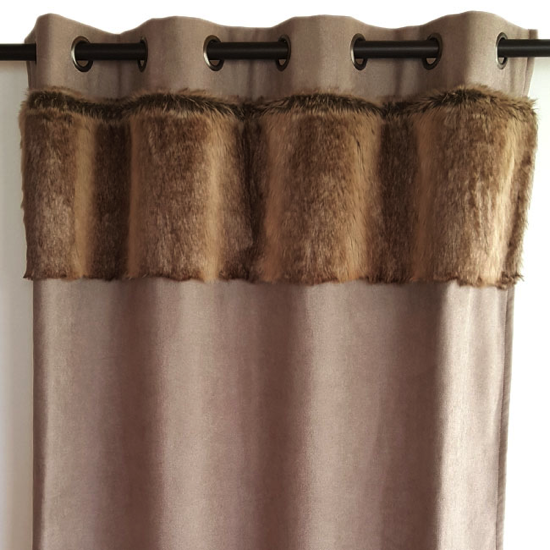 Pan de rideau Scandinave - Burkley Taupe, bandeau fourrure Gallus 