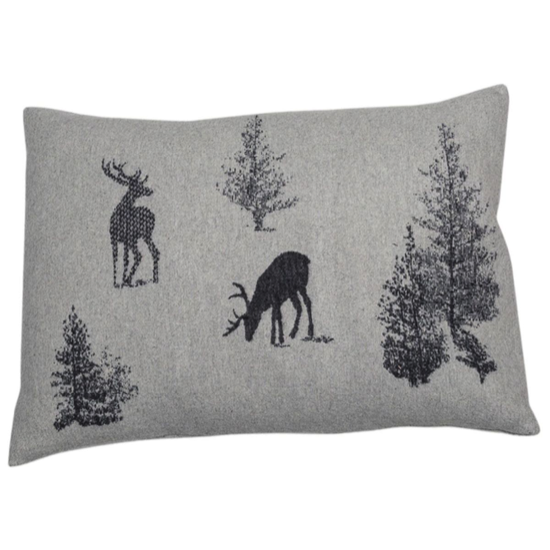 Silvretta Housse de coussin Cerf/Sapins 40x60 - Gris feutre