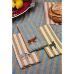 Serviette de table rayé brodée rose Cévennes - 47x47 - Sylvie Thiriez