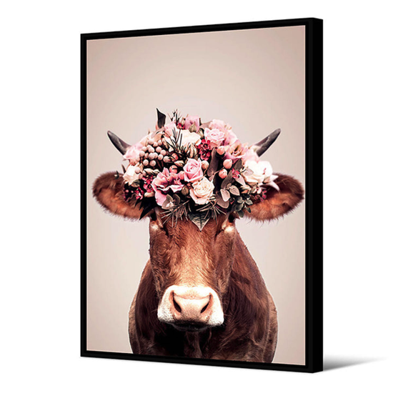 Tableau cadre noir vache Margherite 65x92,5 cm - Pôdevache