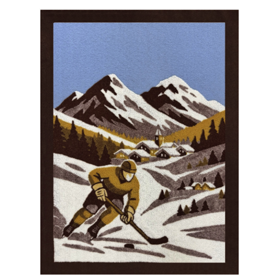 Plaid en laine - Hockey vintage jaune &amp; brun 145x200