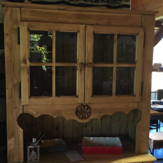 Haut de vaisselier 2 portes vitrées + niche + edelweiss