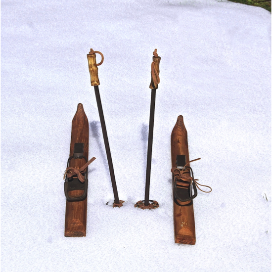 Paire Ancienne De Bâtons De Ski En Bambou Des Années 1950 - Marque Coq Rouge - Déco Chalet