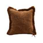 Coussin jute naturelle frangée - 45x45 - Cognac