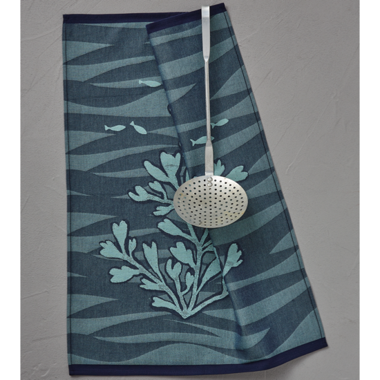 Torchon jacquard Contre-courants marine - Sylvie Thiriez