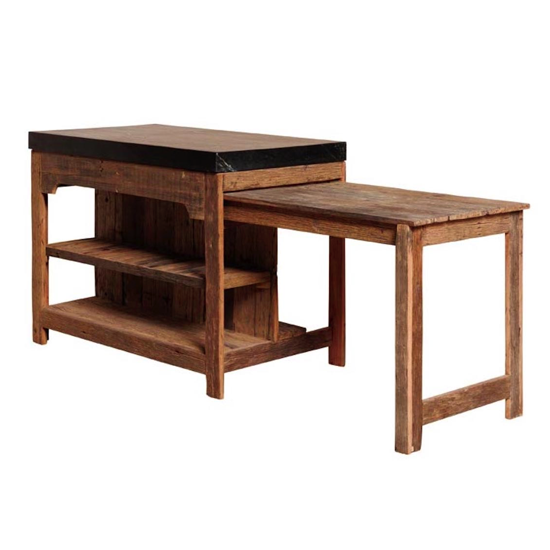 Ilôt de cuisine et table coulissante marbre noir - bois - 94 x 70 x 120 cm