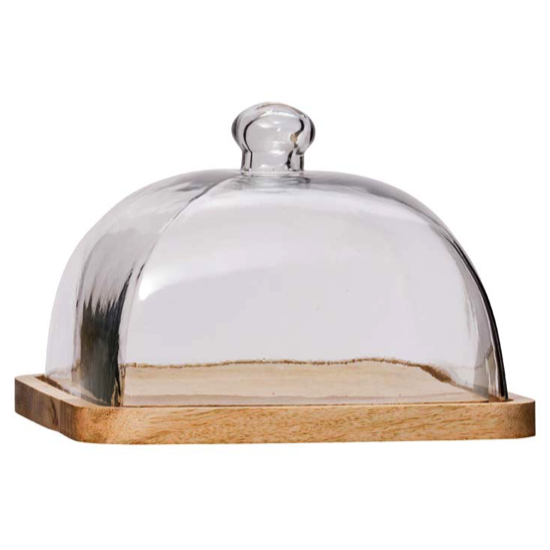 Cloche sur plateau carré en bois - Chehoma