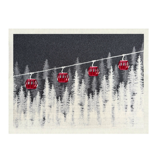 Plaid en laine - Télécabines/Sapins blanc/Rouge 145x200