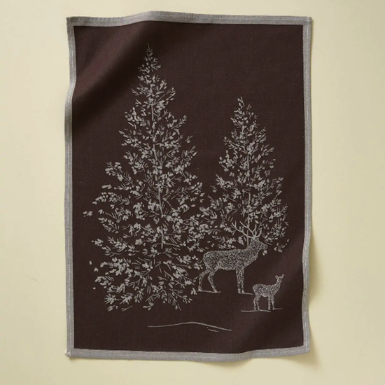 Torchon jacquard - Trésor des forets marron - 50x70 - Sylvie Thiriez