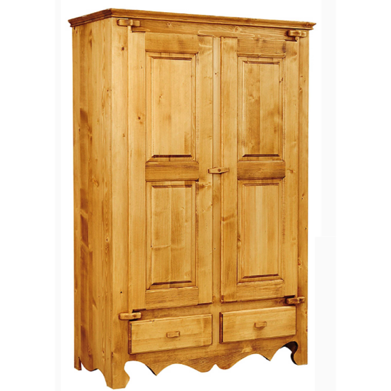 Armoire 2 portes/2 tiroirs, charnières bois en sapin massif finition huilé