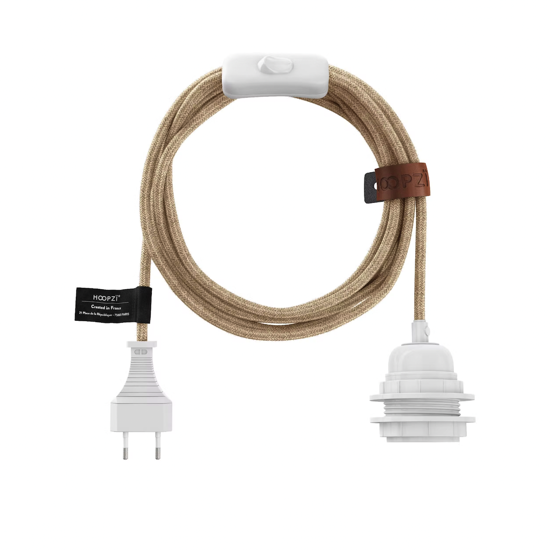 Cordon electrique 4,5m - Lin naturel douille blanche