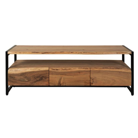 Meuble TV Brooklyn naturel acacia et métal 145xH50