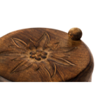 Boite à coton en bois brulé edelweiss : D.10 x h.11,5cm